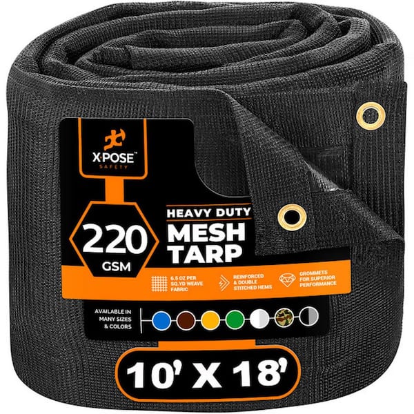 XPOSE SAFETY Heavy-Duty Mesh Tarp 10 ft. x 18 ft. Multi-Purpose Black Protective Cover with Air Flow