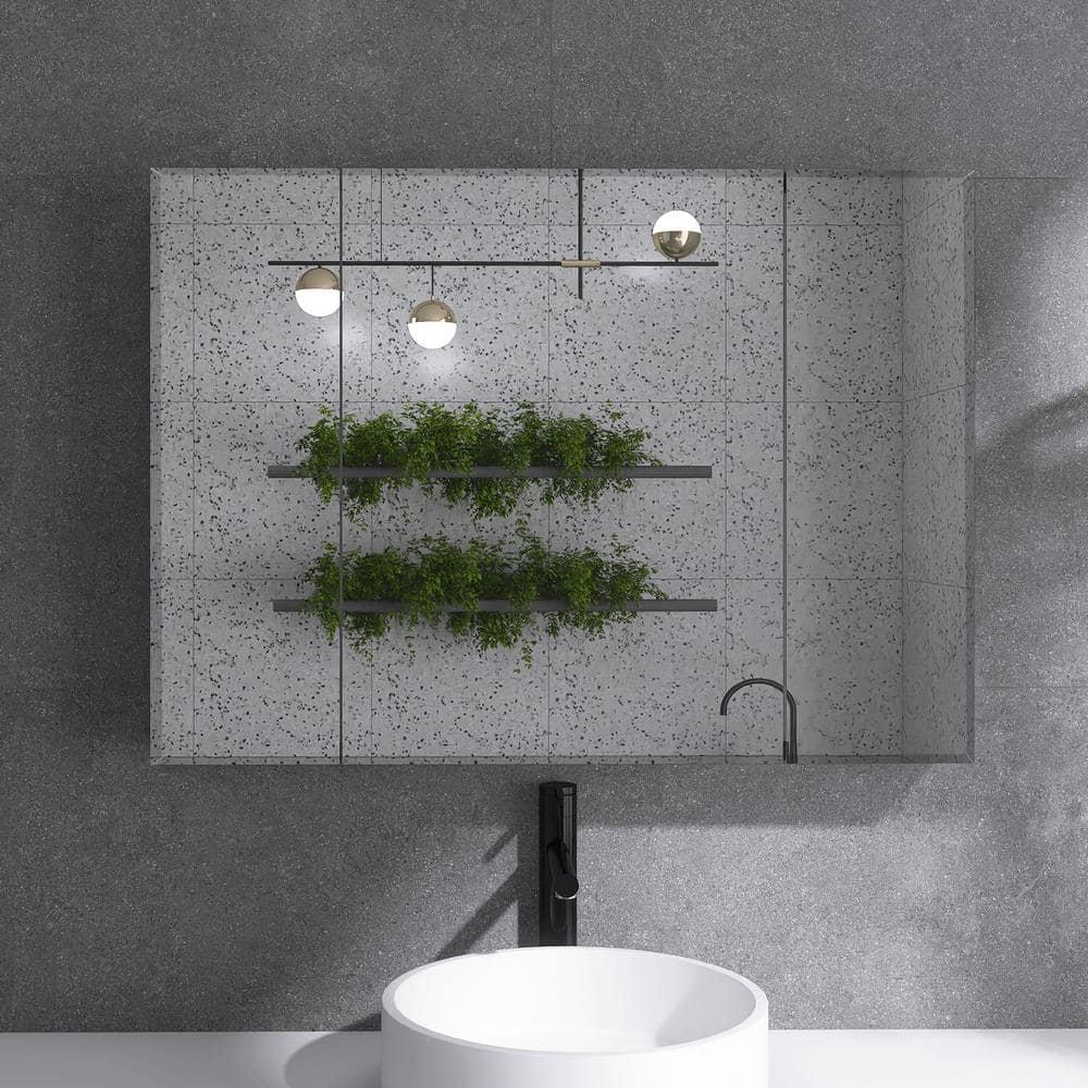 36 in. W x 26 in. H Rectangular Silver Aluminum Recessed/Surface Mount Medi