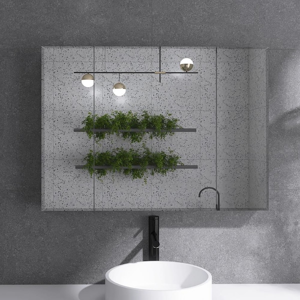 Unbranded 36 in. W x 26 in. H Rectangular Silver Aluminum Recessed/Surface Mount Medicine Cabinet with Mirror