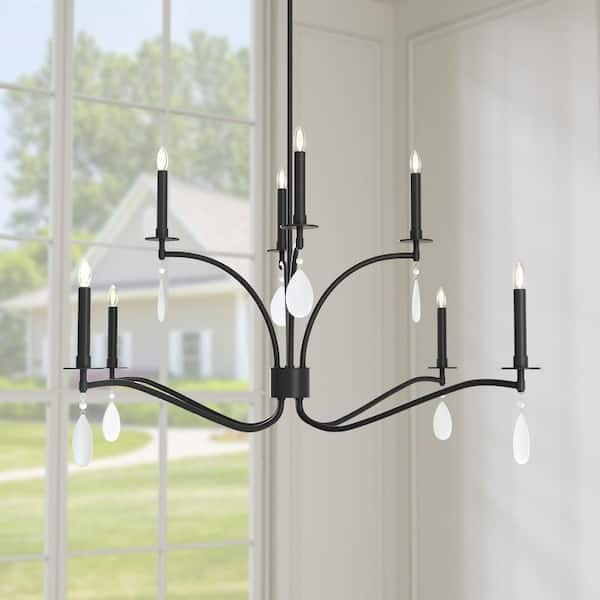 The 8-Light 44 in. Black Crystal Modern Branch Dimmable Chandeliers Living Foyer Lighting
