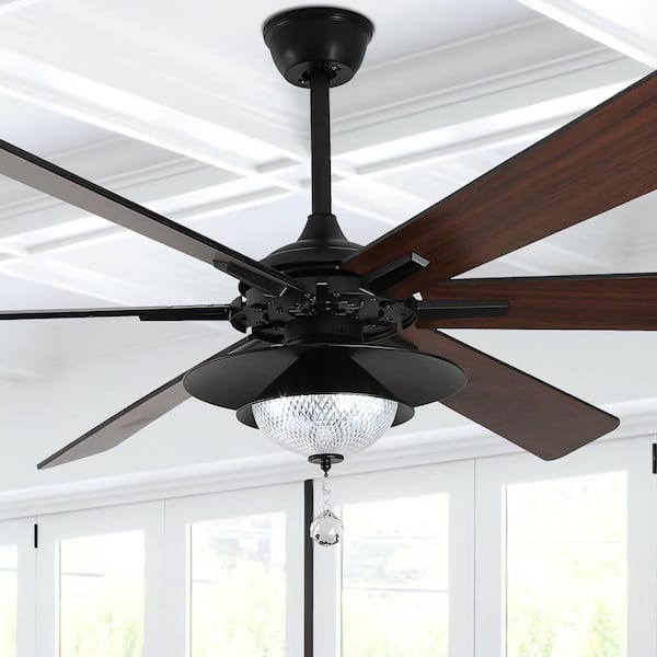 Websters 72 in. Indoor Futuristic Crystal 6-Speed Reversible Matte Black Ceiling Fan with Dimmable LED Lights and Remote