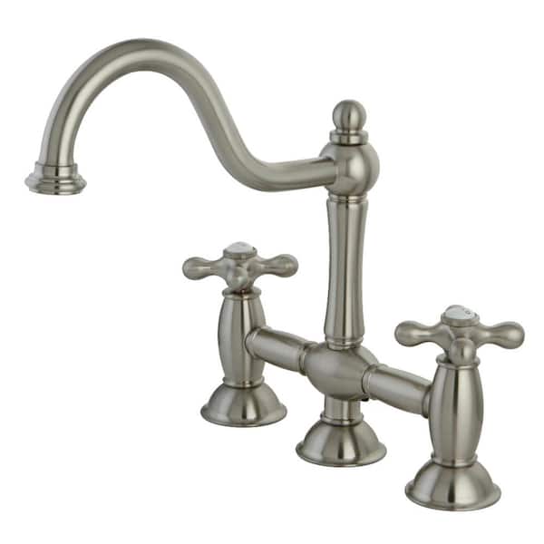 Kingston Brass Restoration 2-Handle Bridge Kitchen Faucet in Brushed Nickel