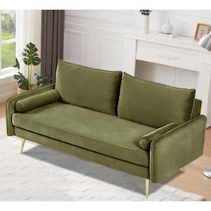 Villeda 70 in. Square Arms Velvet Rectangle Sofa in Olive Green