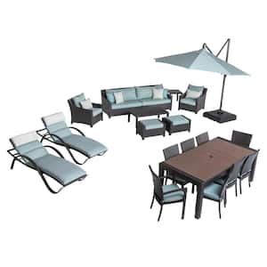 Deco Estate 20-Piece Wicker Patio Conversation Set with Sunbrella Spa Blue Cushions