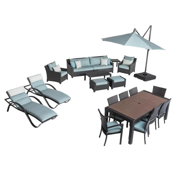 RST BRANDS Deco Estate 20-Piece Wicker Patio Conversation Set with Sunbrella Spa Blue Cushions