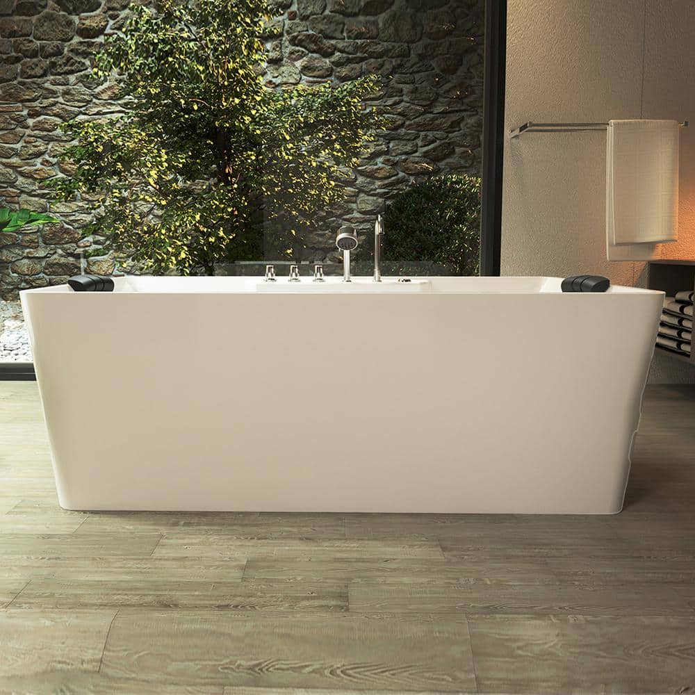 67'' White Freestanding Acrylic Whirlpool Bathtub with Faucet