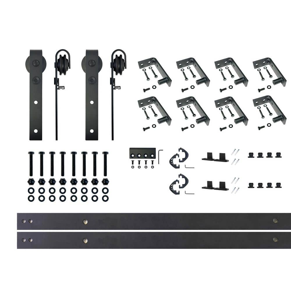11 ft./132 in. Black Rustic Ceiling Mount Non-Bypass Sliding Barn Door Track and Hardware Kit for Double Doors price history on PriceWatchPro