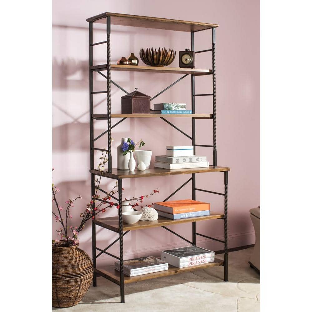 Brooke 6-Tier Walnut and Pewter Industrial Etagere