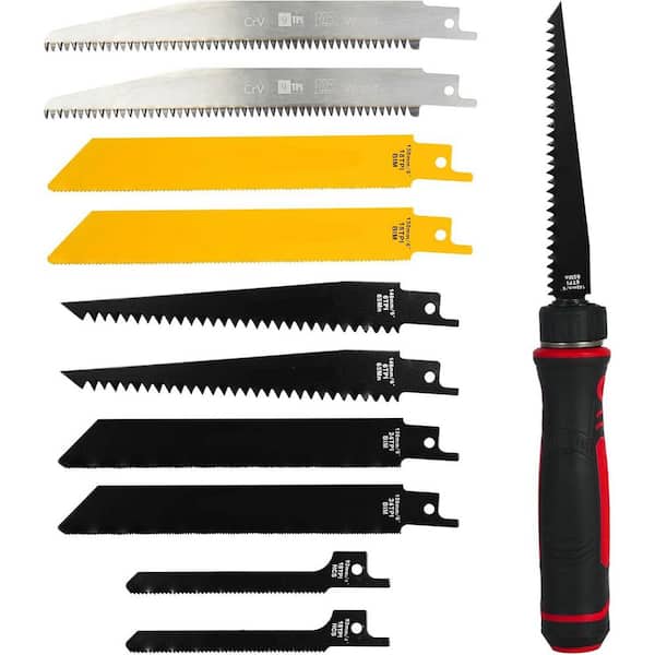 10-In-1 Multi Blades Hand Saw with Quick Change Mechanism for Cutting Drywall, Wood, Metal, Plastic, Red&Black