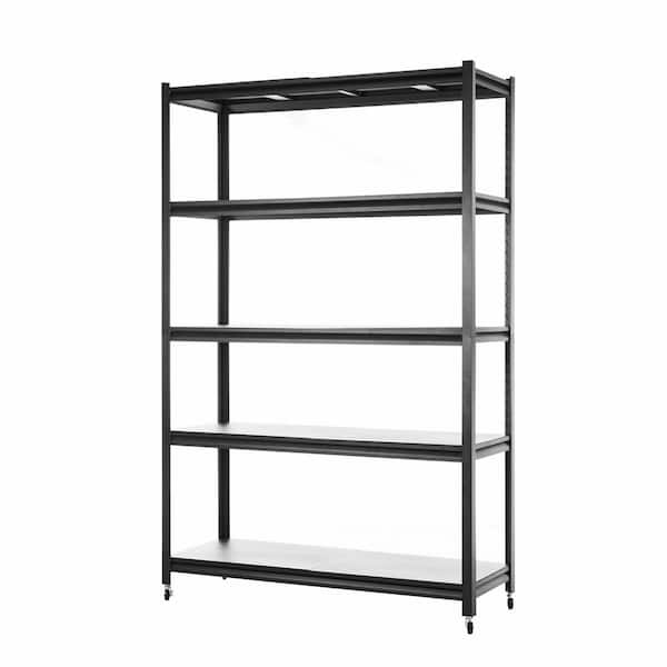 5-Tiers Steel Adjustable Garage Storage Shelving Unit in Black with Lockable Wheels (47.2 in. W x 72 in. H x 17.7 in. D)