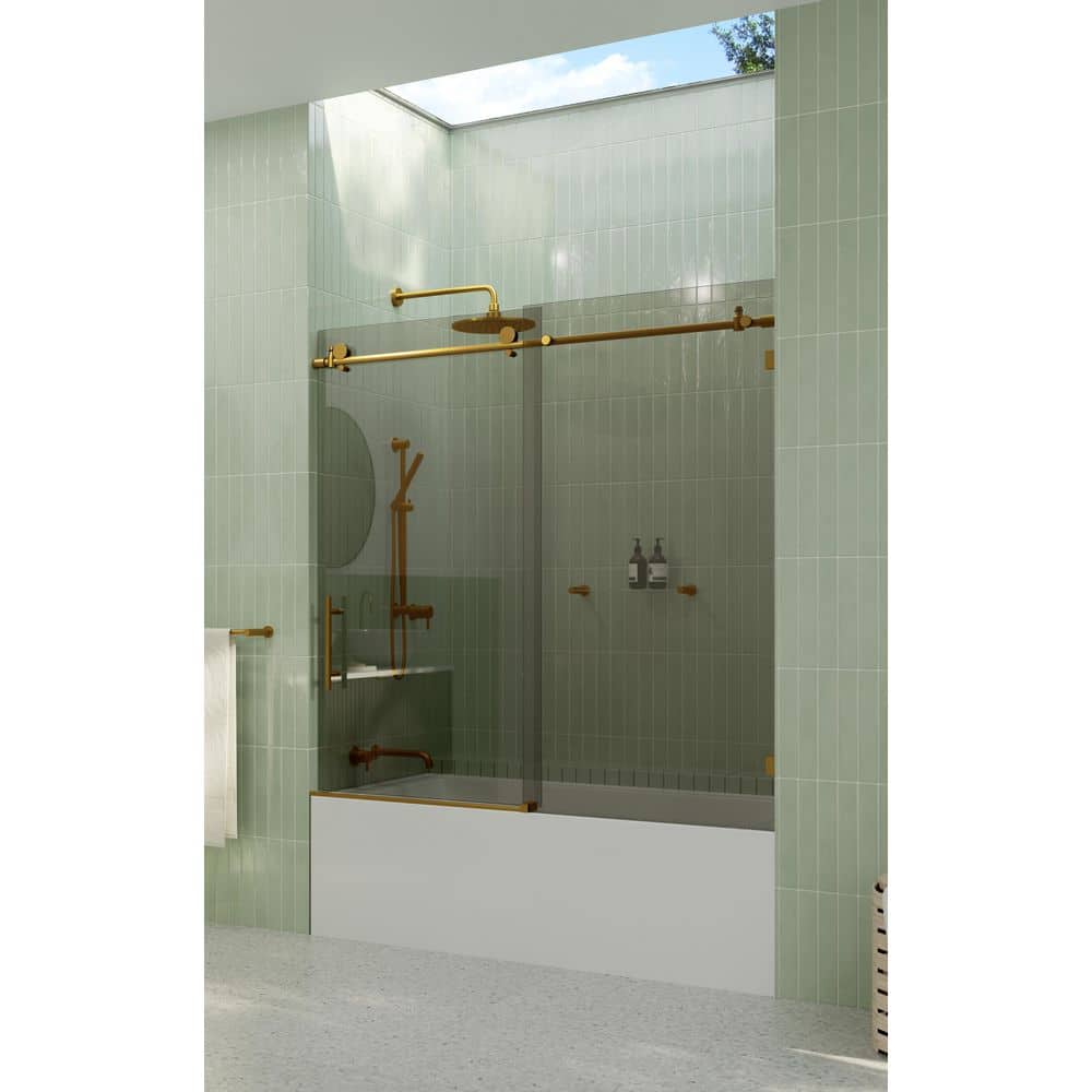 Equinox 56 - 60 in. x 60 in. Fully Frameless Gray Tinted Sliding Bathtub Door