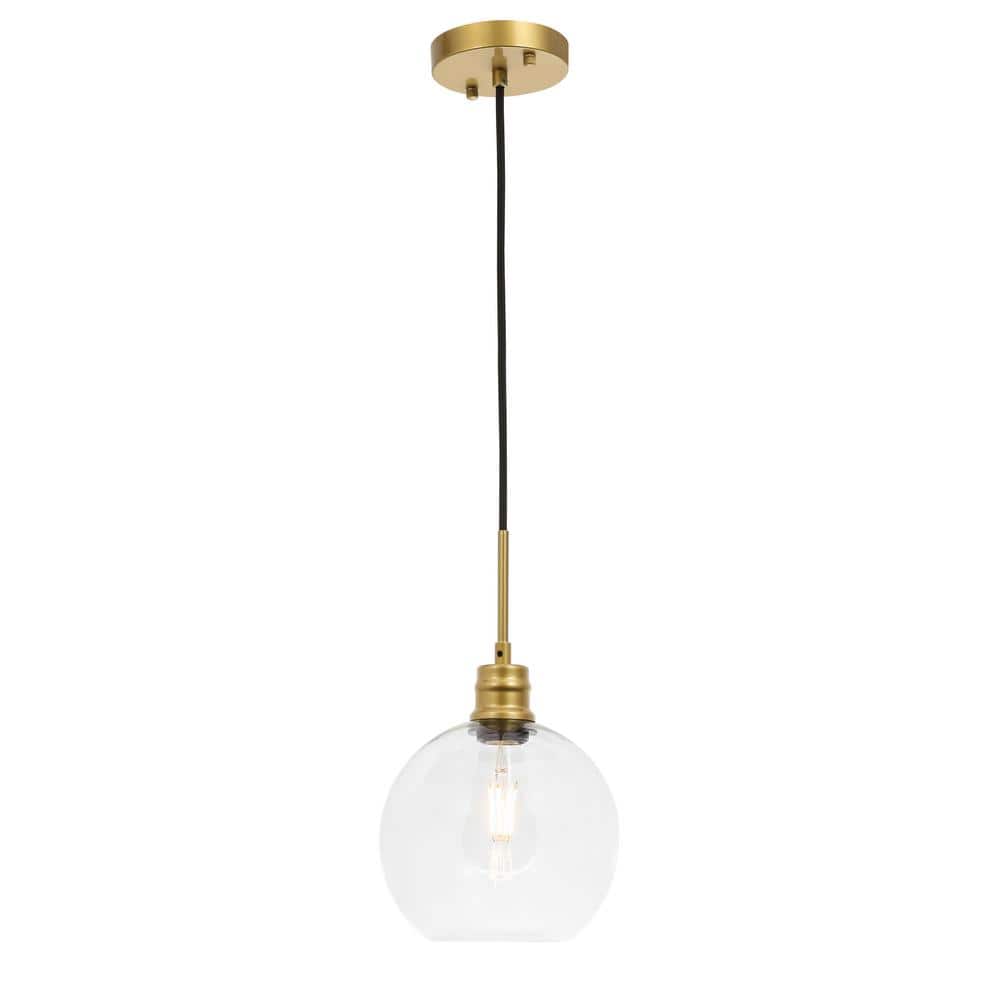 Timeless Home 8 in. 1-Light Brass and Clear Glass Pendant Light, Bulbs Not 