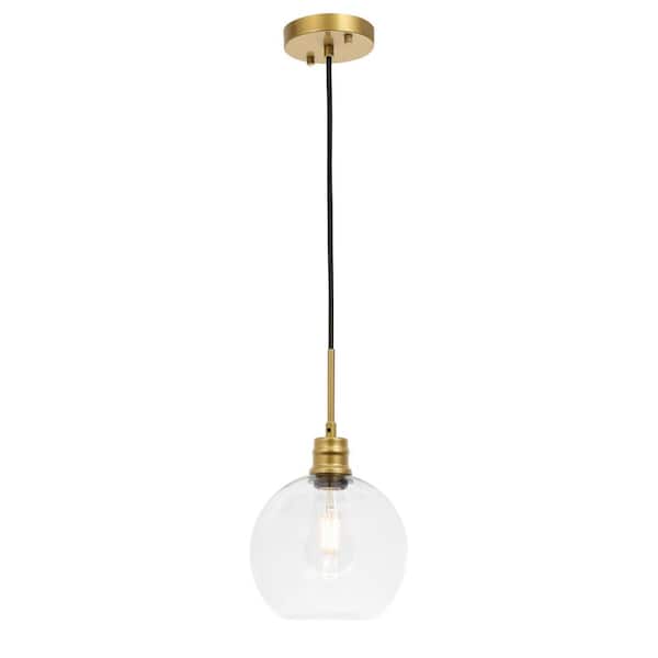 Unbranded Timeless Home 8 in. 1-Light Brass and Clear Glass Pendant Light, Bulbs Not Included