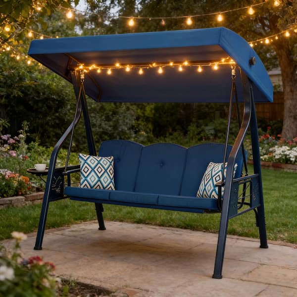 3-Seat Metal Outdoor Lounge Chair, 2 in 1 Porch Swing Chair and