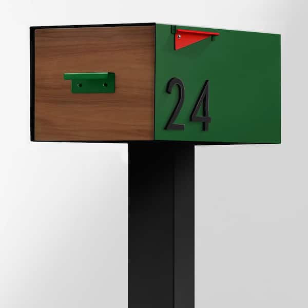 The Malone Color Series-Large Green Malone Post Mounted Mailbox with Black Post and Sublimated Wood Door