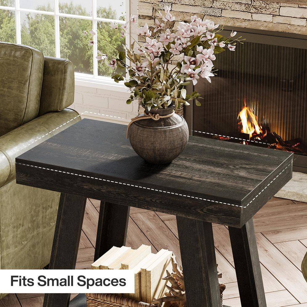 Kerlin 23.6 in. Black Rectangle Wood End Table with 2-Tier Shelf, Small Sofa Side Table with Storage - thumbnail 6