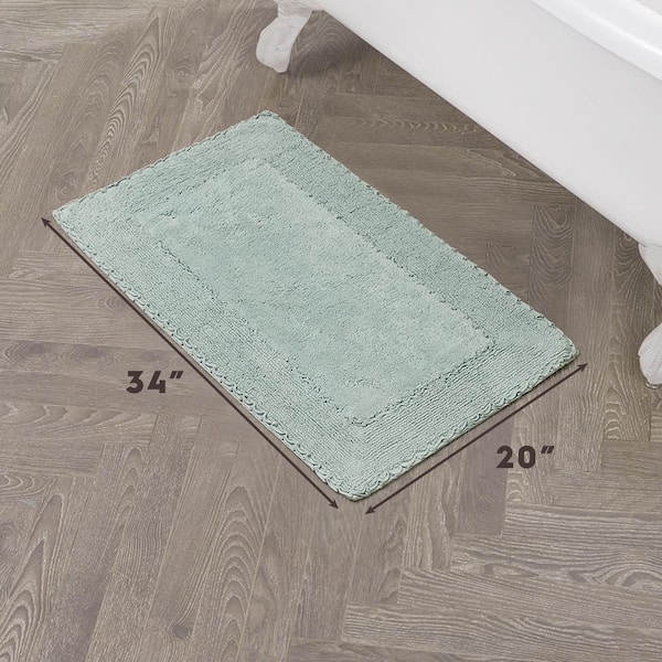 Laura Ashley 20 in. x 34 in. Aqua Cotton Ruffle Bath Rug