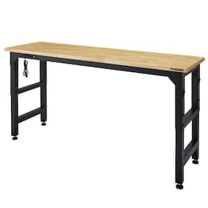 76 in. Adjustable Height Solid Wood Top Workbench in Black for Extra Wide Heavy Duty Welded Steel Garage Storage System