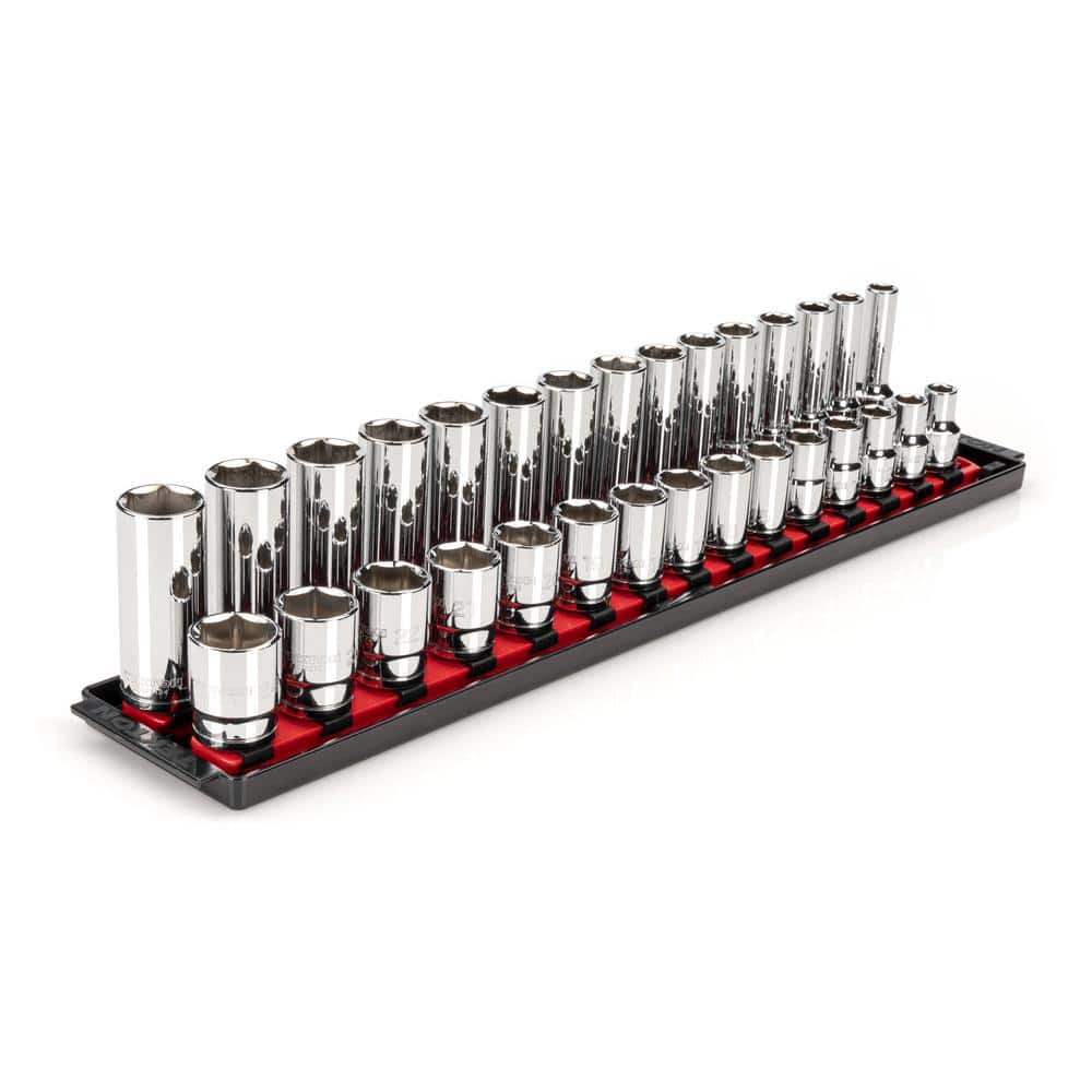 TEKTON 1/2 in. Drive 6-Point Socket Set with Rails (10 mm-24 mm) (30-Piece)  SHD92211 The Home Depot