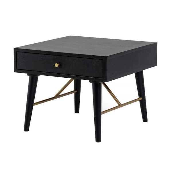 Benjara 23.62 in. Black Square Wood End Table with Tapered Legs and 1-Drawer
