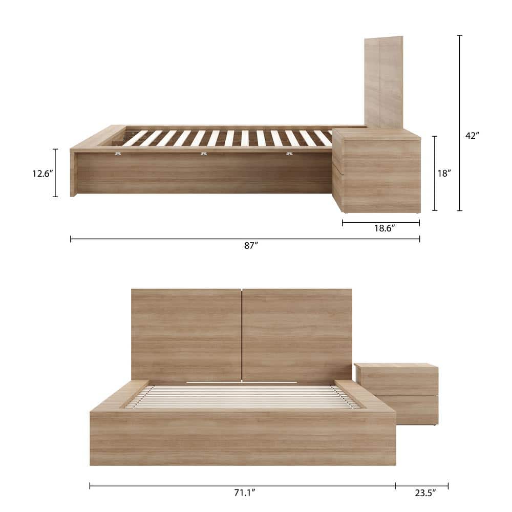 James Queen 3-Piece Brown Oak Bedroom Set