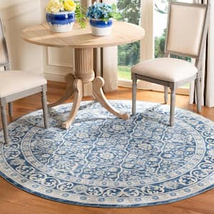 Brentwood Navy/Light Gray 9 ft. x 9 ft. Round Floral Border Geometric Area Rug
