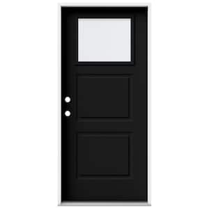 36 in. x 80 in. 2 Panel Right-Hand/Inswing 1/4 Lite Clear Glass Black Steel Prehung Front Door