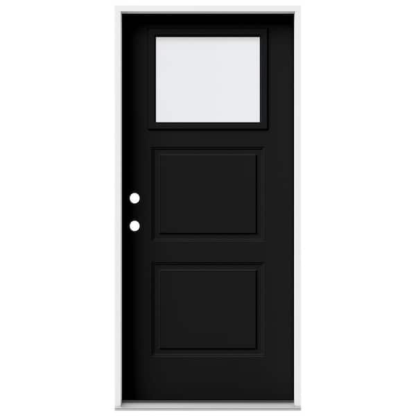 36 in. x 80 in. 2 Panel Right-Hand/Inswing 1/4 Lite Clear Glass Black Steel Prehung Front Door