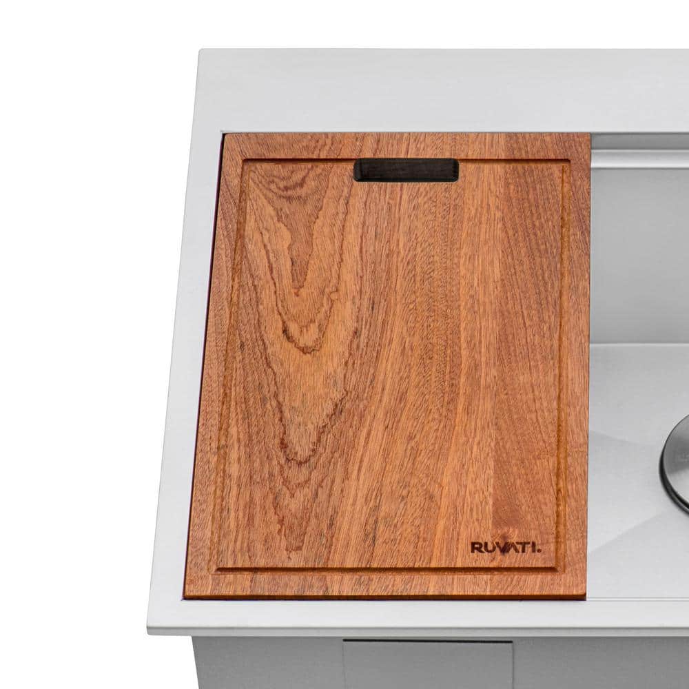 Ruvati 23 x 20 Inch Stainless Steel Workstation Sink with Wood Cutting Board
