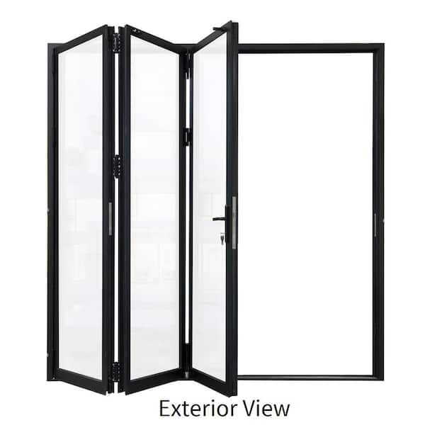 ATVIO 96 in. x 96 in. Matte Black Right To Left Out-Swing Thermal Break Aluminum Folding Patio Door With Locks