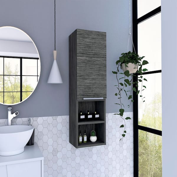 11.8 in. W x 32.1 in. H Rectangular Gray Particle Board Surface Mount Medicine Cabinet without Mirror