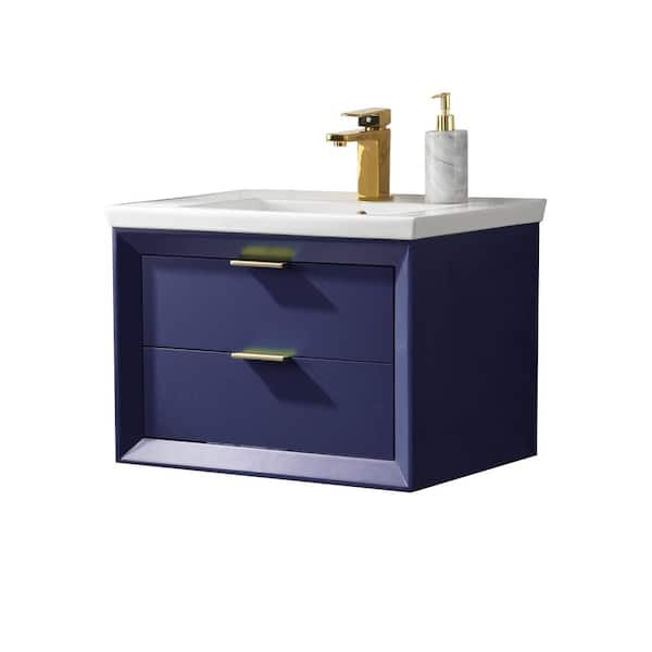 Urban Furnishing Danbury 24 in. W x 18.5 in. D Bath Vanity in Blue with Porcelain Vanity Top in White with White Basin