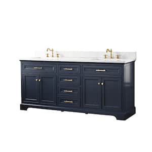Thompson 72 in. W x 22 in. D Bath Vanity in Indigo Blue with Engineered Stone Top in Carrara White with White Sinks