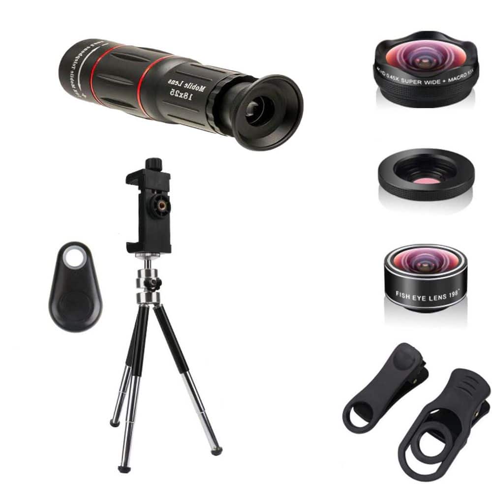 Cell Phone Camera Lenses Kit 4 in 1 18X Zoom 4K HD Wide Angle Macro Fisheye Lens Tripod Shutter for iPhone Samsung Moto price history on PriceWatchPro