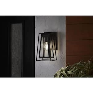 Bailey 11 in. Small Modern 1-Light Bronze Hardwired Double Frame Outdoor Wall Lantern Sconce Light with Clear Glass