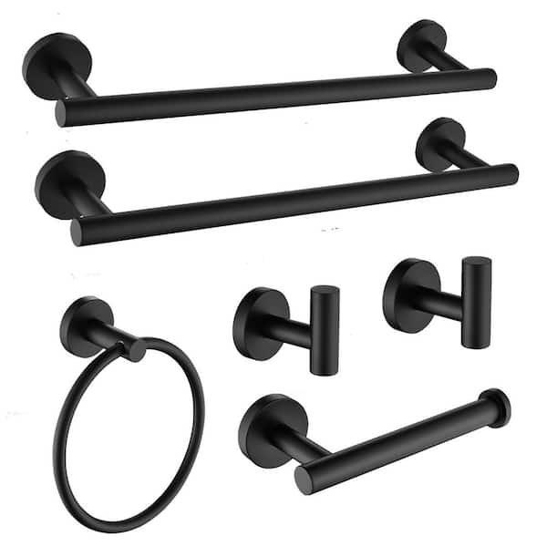Unbranded 6-Piece Bath Hardware Set with Towel Rail, Paper Towel Rack, Towel Ring and Hook in Matte Black