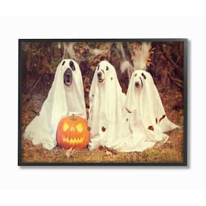 11 in. x 14 in. "Vintage Photography Halloween Pumpkin And Ghost Dogs" by Daphne Polselli Framed Wall Art