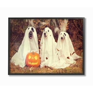 16 in. x 20 in. "Vintage Photography Halloween Pumpkin and Ghost Dogs" by Daphne Polselli Framed Wall Art