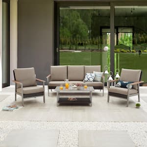 Thermal Transfer 4-Piece Wicker Patio Conversation Set with Khaki Cushions