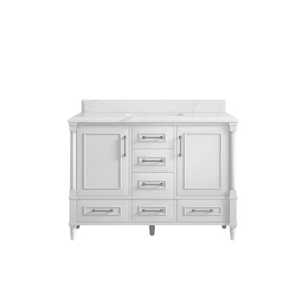 Willow Collections Hudson 48 in. W x 22 in. D x 36 in. H Bath Vanity in White with Cove Edge Calacatta Quartz Top