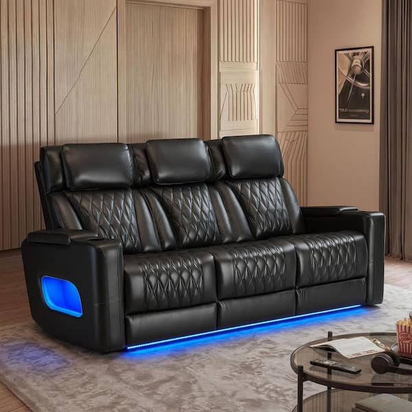 Orya Black 84.84 Power Reclining Sofa with Dual Motors, Lay Flat, Power Headrest, USB-C and Wireless Charging, Console