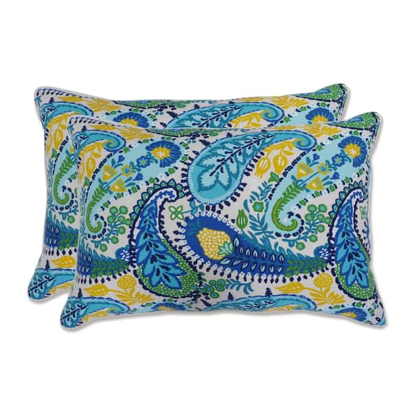 Pillow Perfect Paisley Blue/Green Amalia Rectangular Outdoor Lumbar Pillow 2-Pack