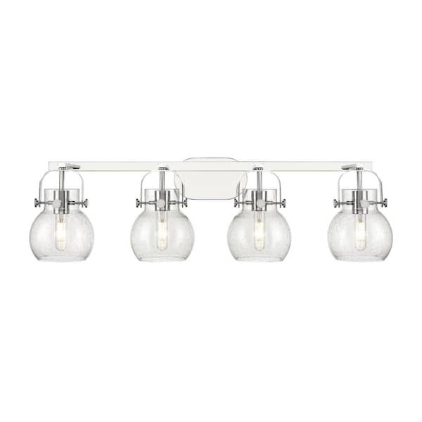 Innovations Pilaster II Sphere 36.5 in. 4-Light Polished Chrome Vanity Light with Glass Shade