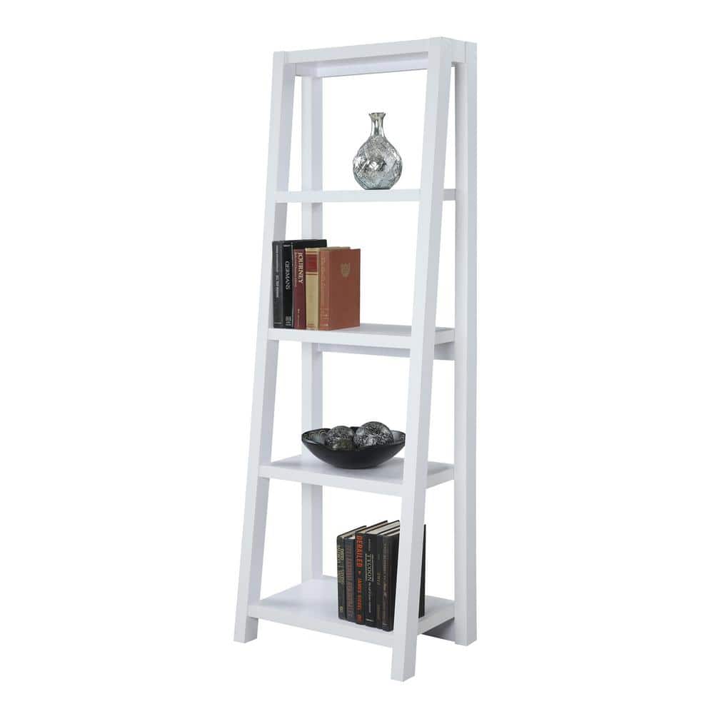 White Wood 5-Tier Ladder Bookcase