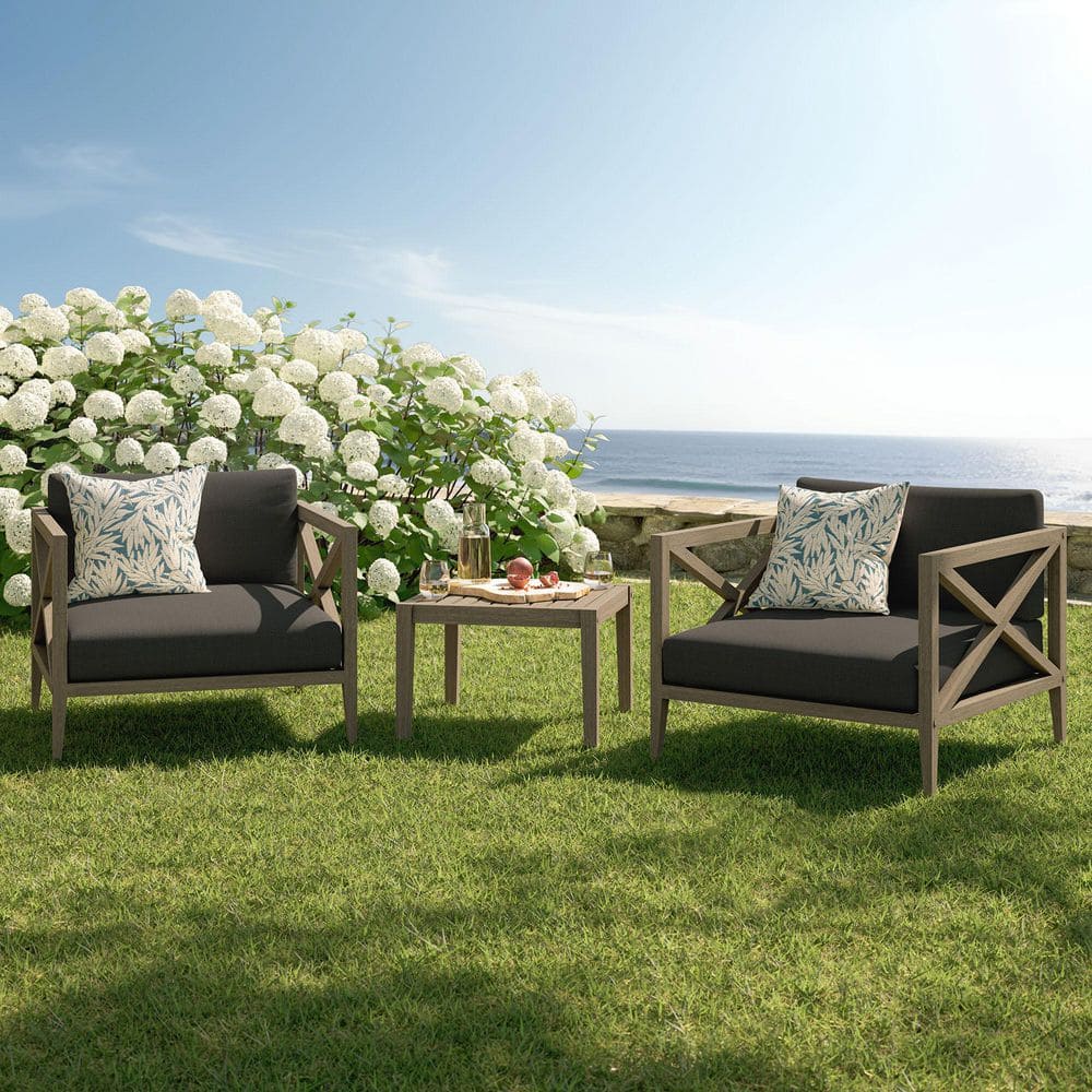 Northlake 3-Piece Outdoor Teak Wood Furniture Set with Armchair, Cushions, and Side Table in Flint Gray price history on PriceWatchPro