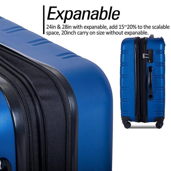 Merax Dark Blue 3-Piece Expandable ABS Hardside Spinner Luggage