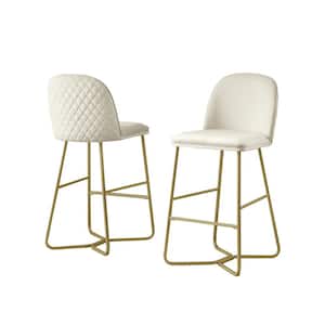 Erwin 29 in H. Cream Low Back Bar Stool With Gold Paint Legs And Velvet Fabric (Set of 2)