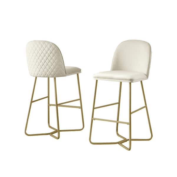 Best Quality Furniture Erwin 29 in H. Cream Low Back Bar Stool With Gold Paint Legs And Velvet Fabric (Set of 2)