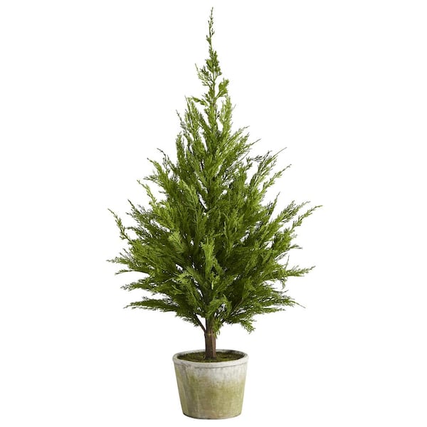 3.5 ft. Cedar Pine Natural Look Artificial Christmas Tree in Decorative Planter