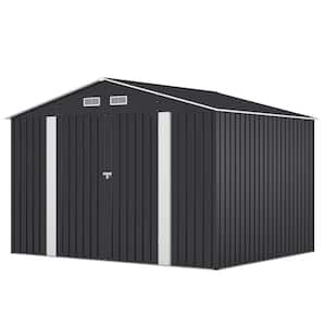10 ft. W x 8 ft. D Outdoor Storage Metal Shed Garden Tool Galvanized Steel Shed with Sliding Doors (80 sq. ft.)
